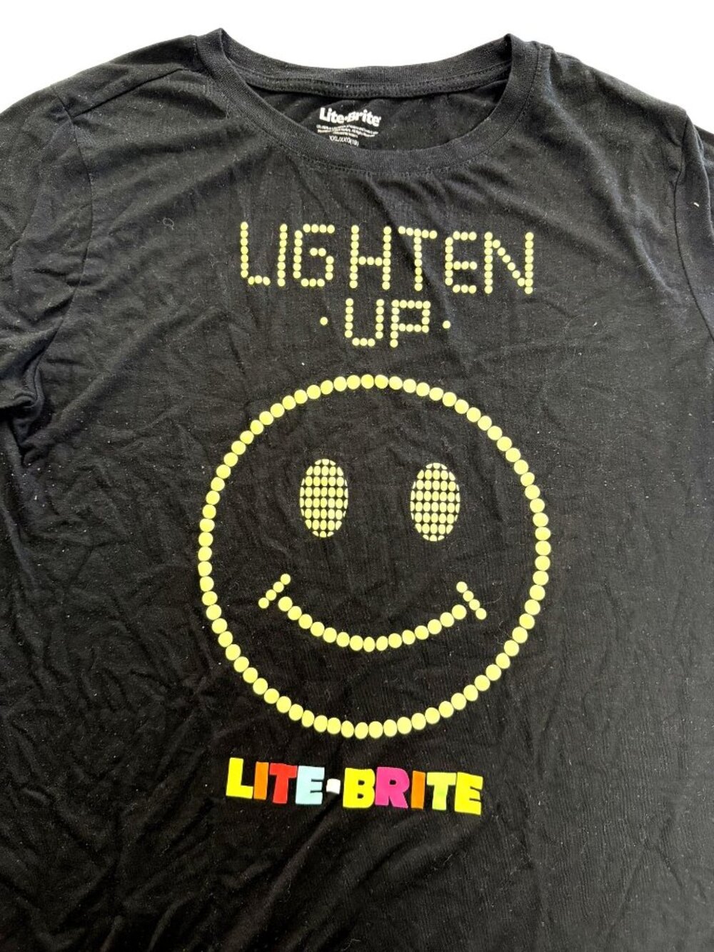 Lite-Brite Lighten Up Smiley Face Graphic T-Shirt Black XXL Polyester Rayon